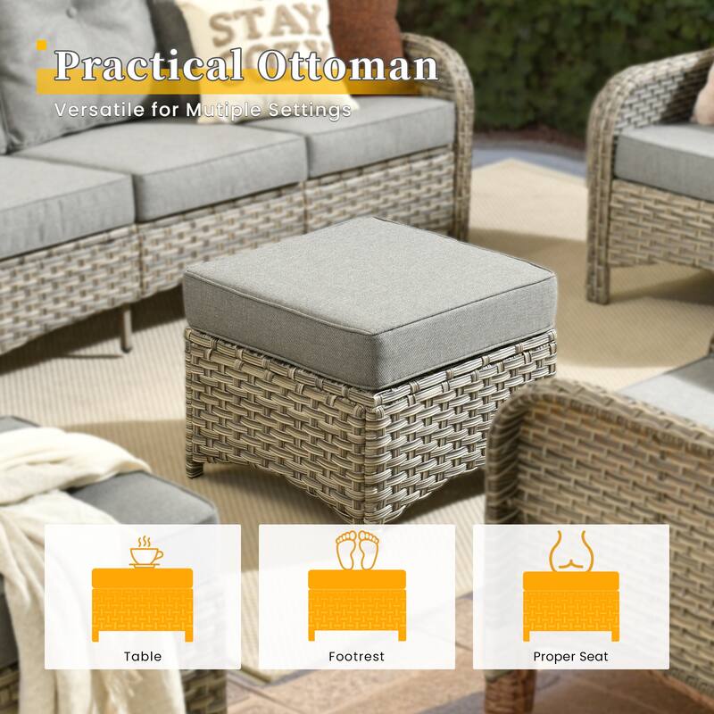 HOOOWOOO 6-piece Outdoor Furniture Wicker Rattan Swivel Chair Set with Ottoman