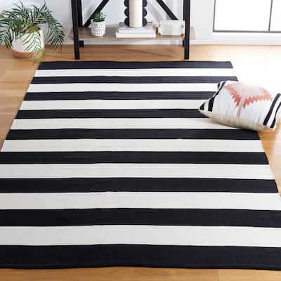 SAFAVIEH Handmade Montauk Caspian Stripe Cotton Flatweave Rug - Black/Ivory - 5' x 8'
