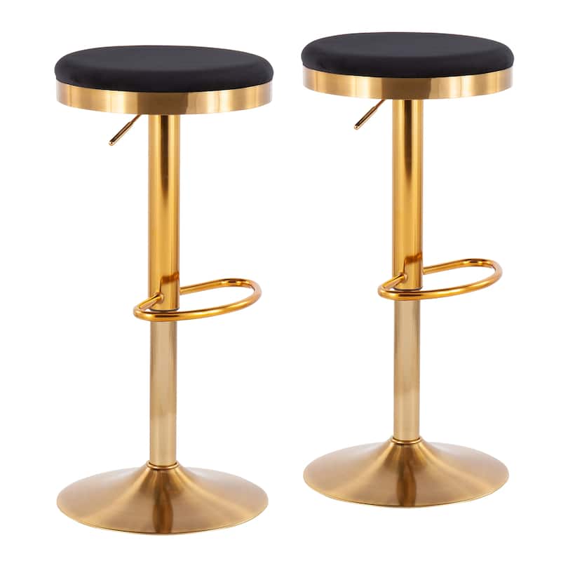 Lumisource Dakota Barstool in Gold Steel and White Leather - Set of 2 - 15"Lx15"Wx23-31.75"H