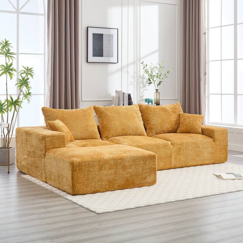 Floor Standing Chaise Lounge Couch L-shape Sectional Sofa with Ottoman