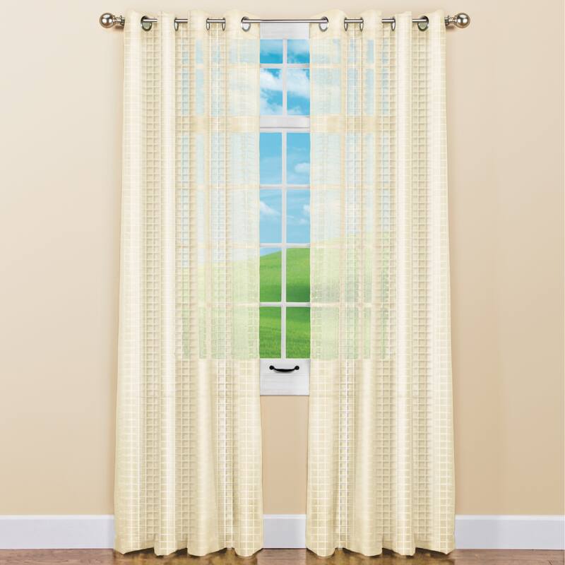 Montauk Woven Check Sheer Grommet Top Curtain Panel - Ivory - 53"x84" - 84 Inches