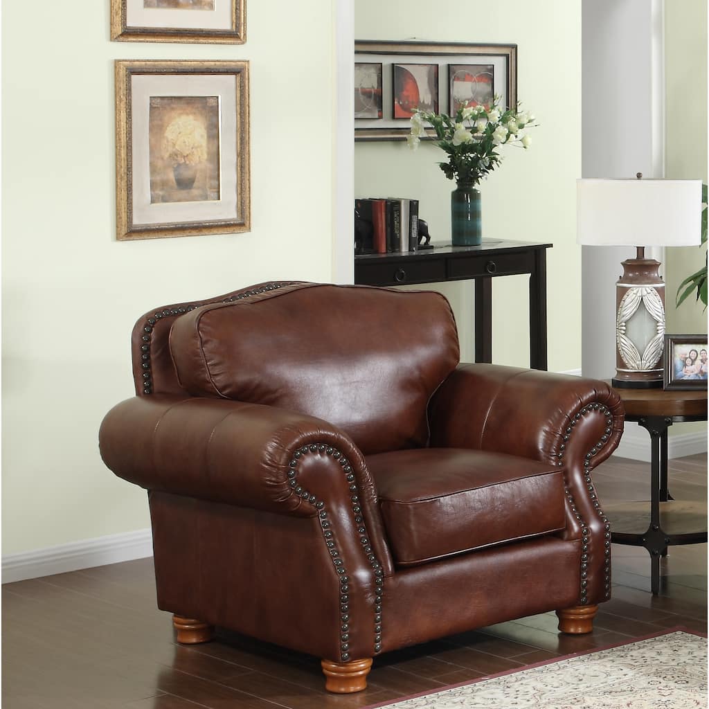 Brandon Distressed Whiskey Italian Leather Chair - 40"H x 48"W x 39"D - 40"H x 40"W x 36"D