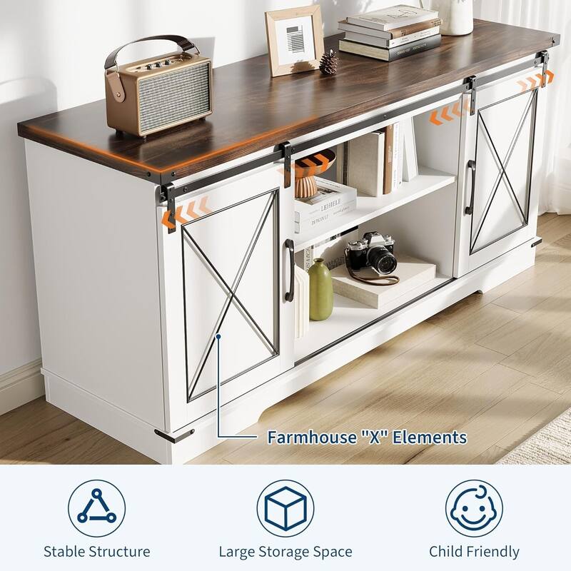 TV Stand, with Sliding Barn Doors, up to 65"