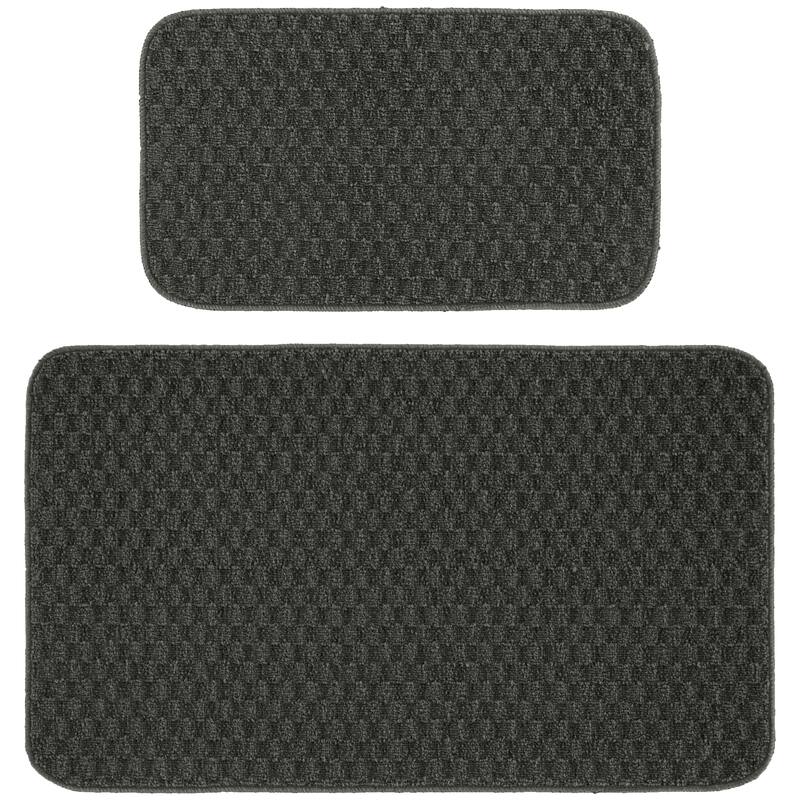 Garland Rug Town Solid Checkered Durable Kitchen/ Door Mat Accent Rug - Set2(18"x30", 24"x40") - Cinder Gray