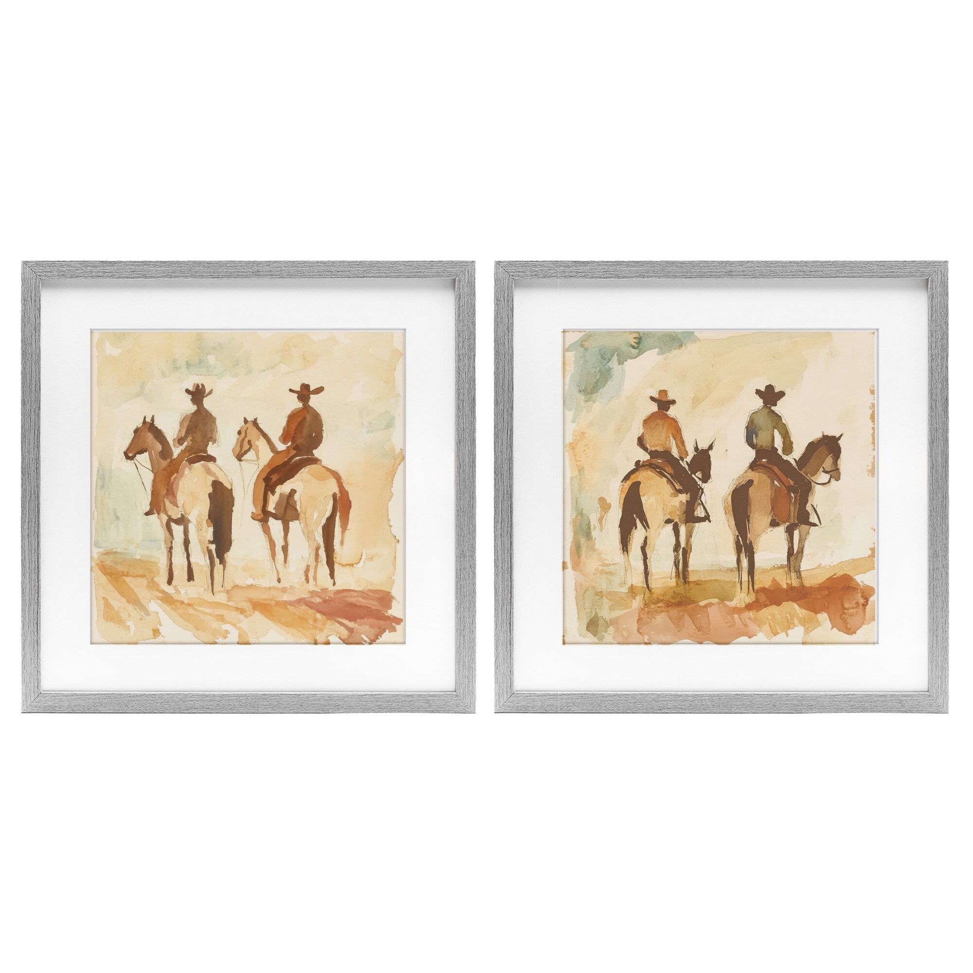 Stupell Western Watercolor Cowboy Pairs Under Glass Framed Design By Petal Prints Design (Set of 2)