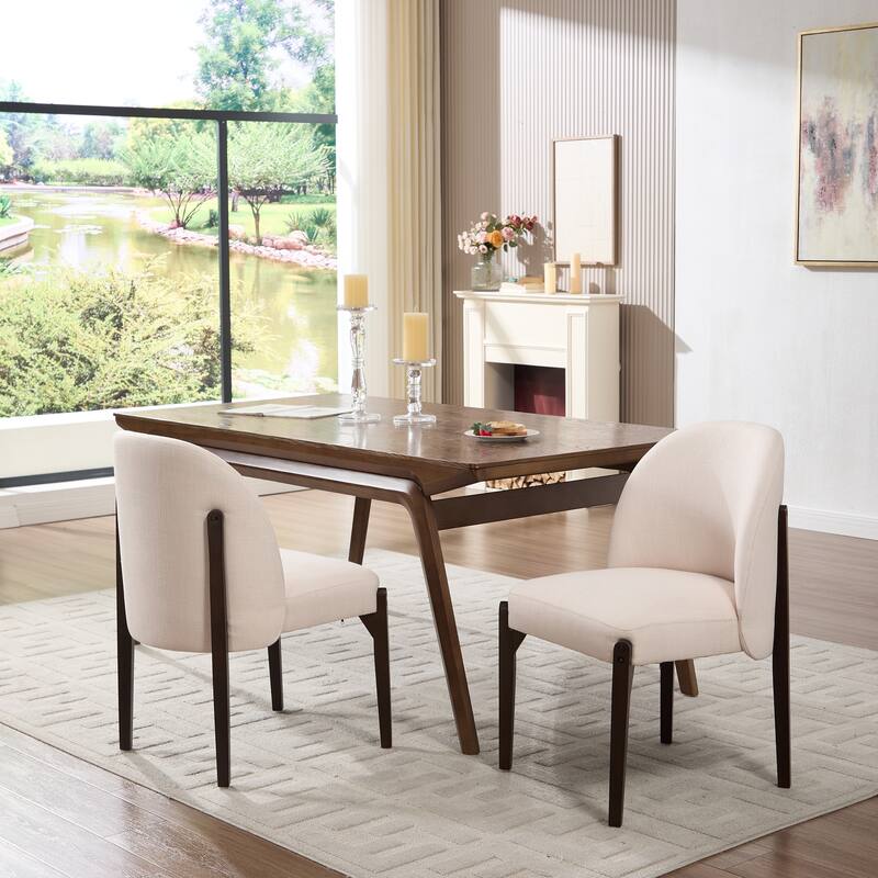 Wooden Dining Chairs Set of 2, Fabric Upholstered Dining Room Chair Kitchen Chairs, Farmhouse Dinner Chair