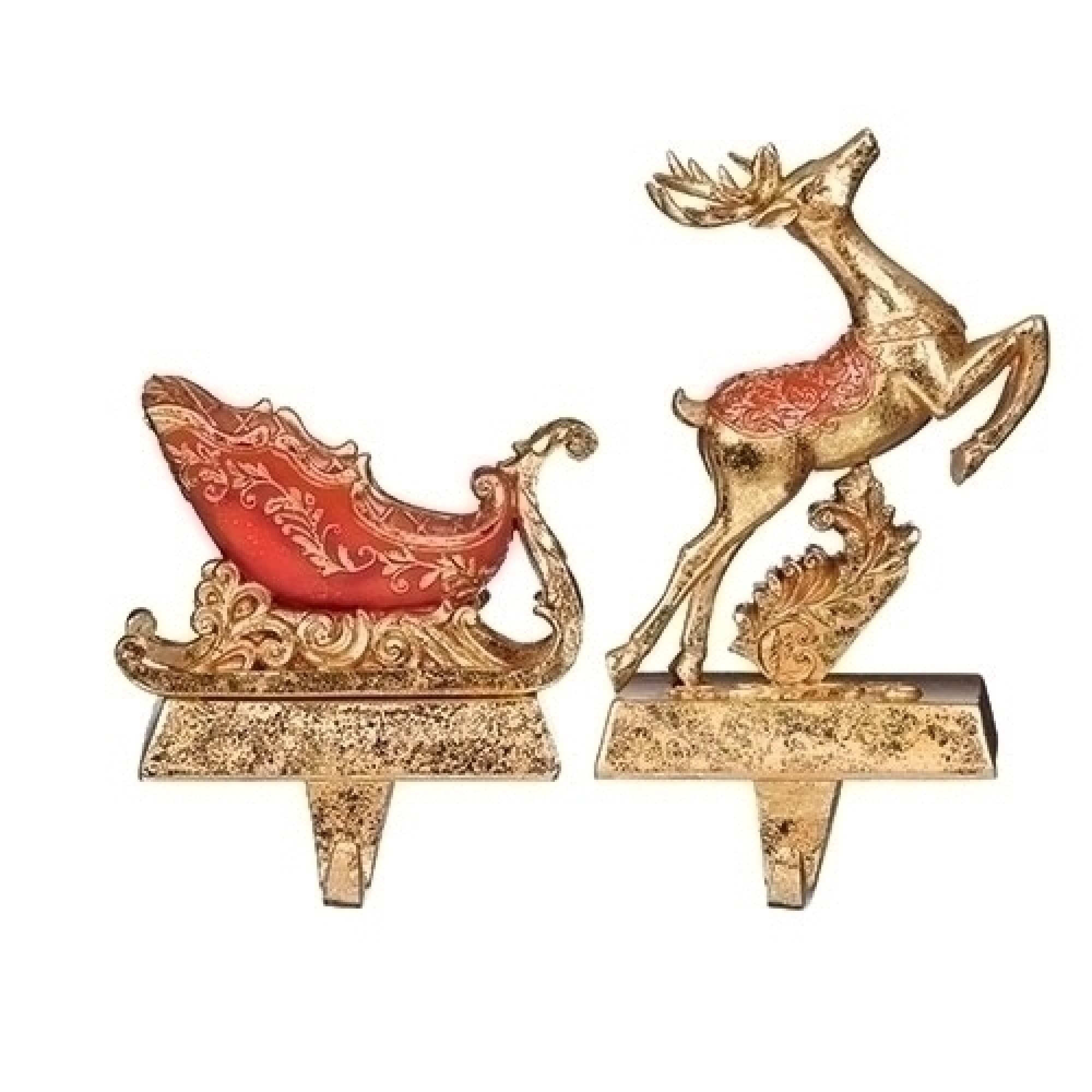 Shop Set Of 2 Red Gold Deer And Sleigh Christmas Stocking Holder 6