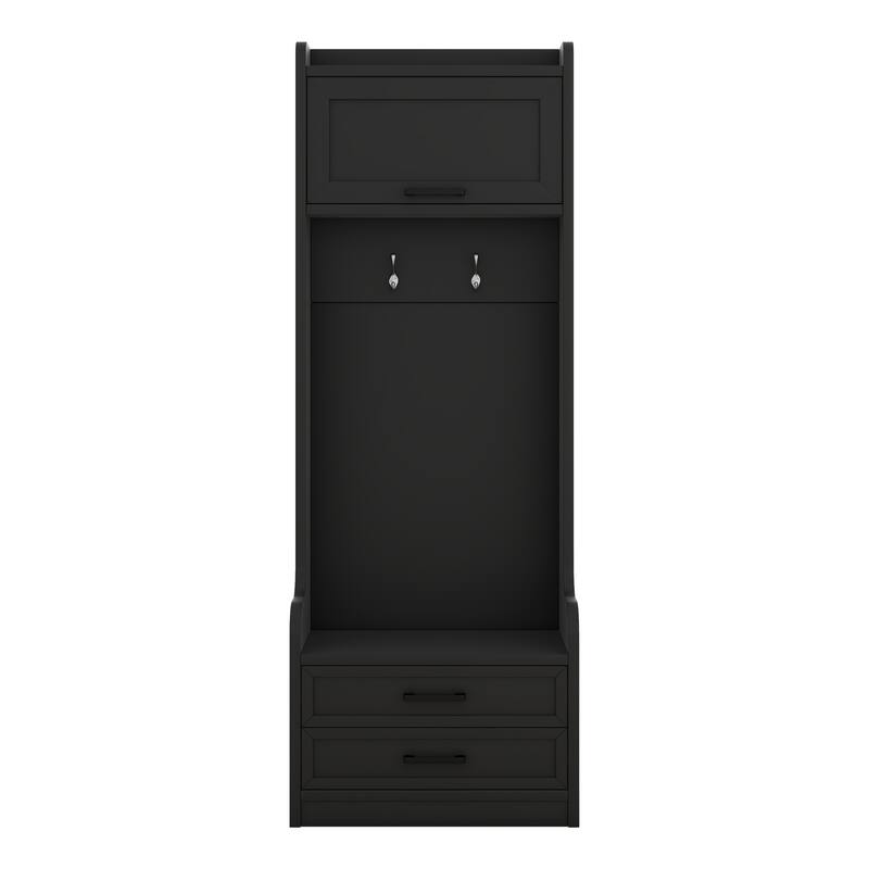 4-in-1 Detachable Hall Tree with Storage, 7 Hooks, Coat Rack, Drawers & Cabinet, Black Shoe Bench for Entryway Hallway