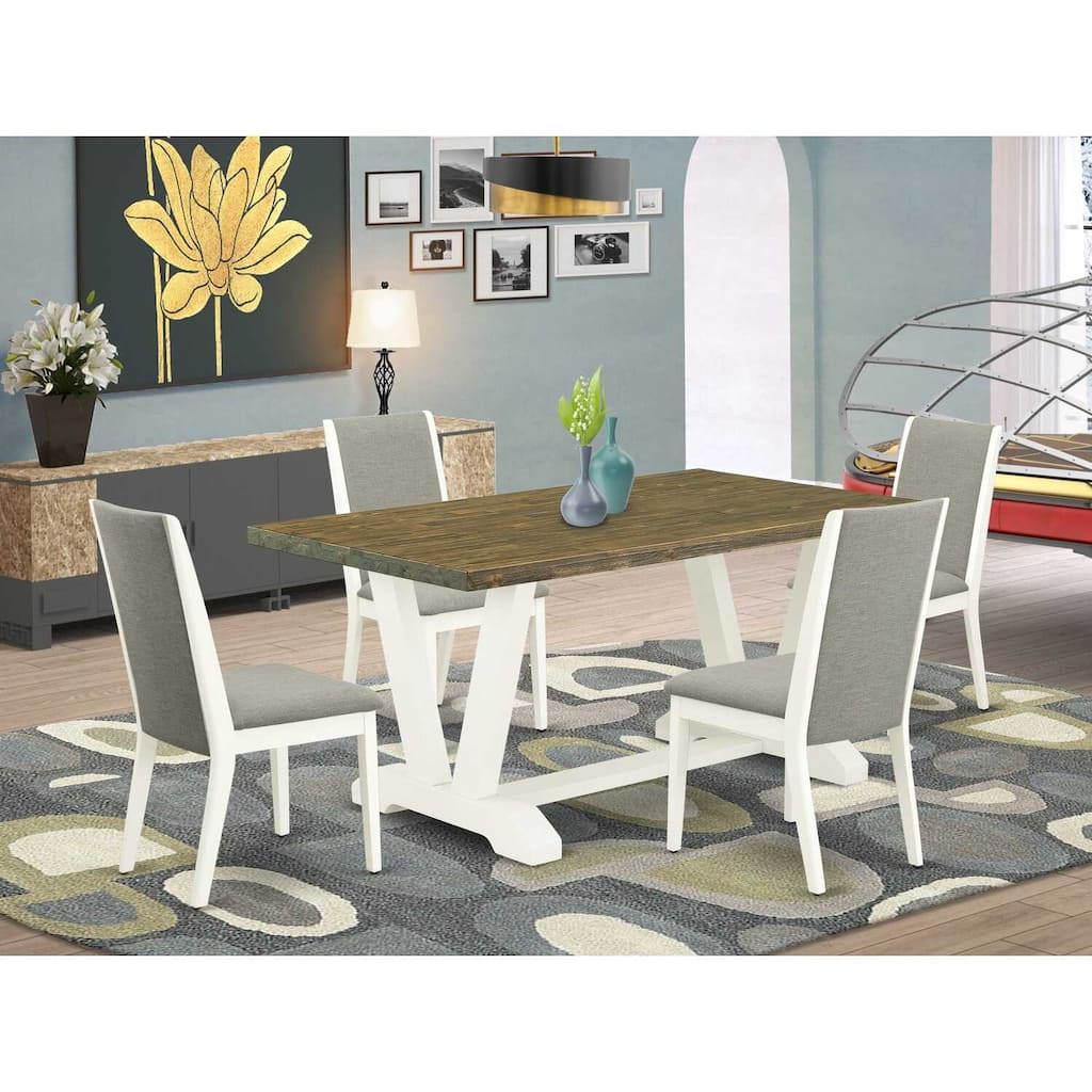 HomeStock 5-Piece Rectangle Wire Brushed Linen White Finish Solid Wood Top Dining table with 4 Chairs