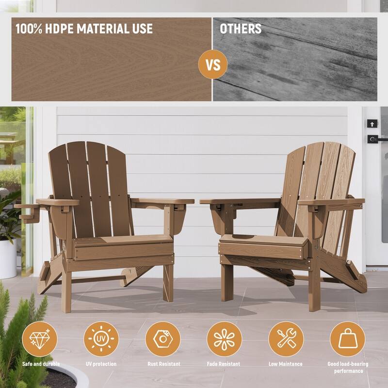 3-Position Reclining Folding Outdoor Chair – PE Wood Grain, Weather-Resistant