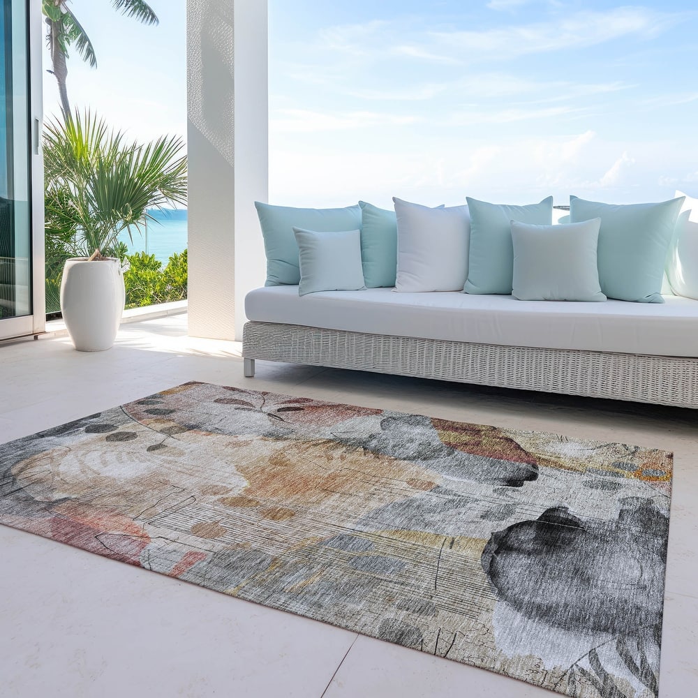 Machine Washable Indoor/ Outdoor Chantille Abstract Floral Rug