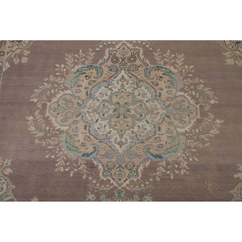 Distressed Tabriz Persian Vintage Area Rug Hand-Knotted Wool Carpet - 6'9"x 9'2"