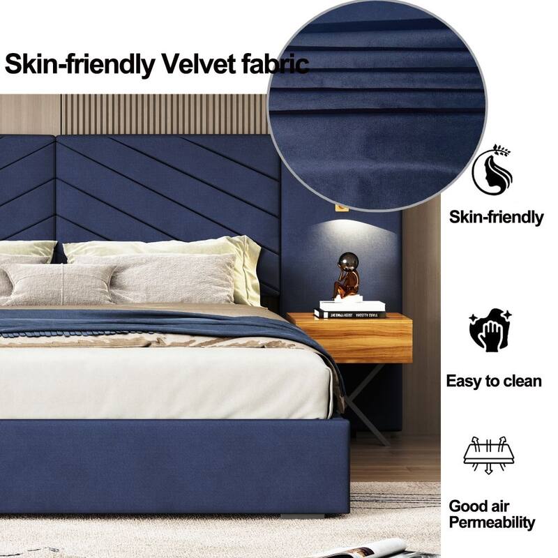 Strong Wooden Slats Upholstered Platform Bed