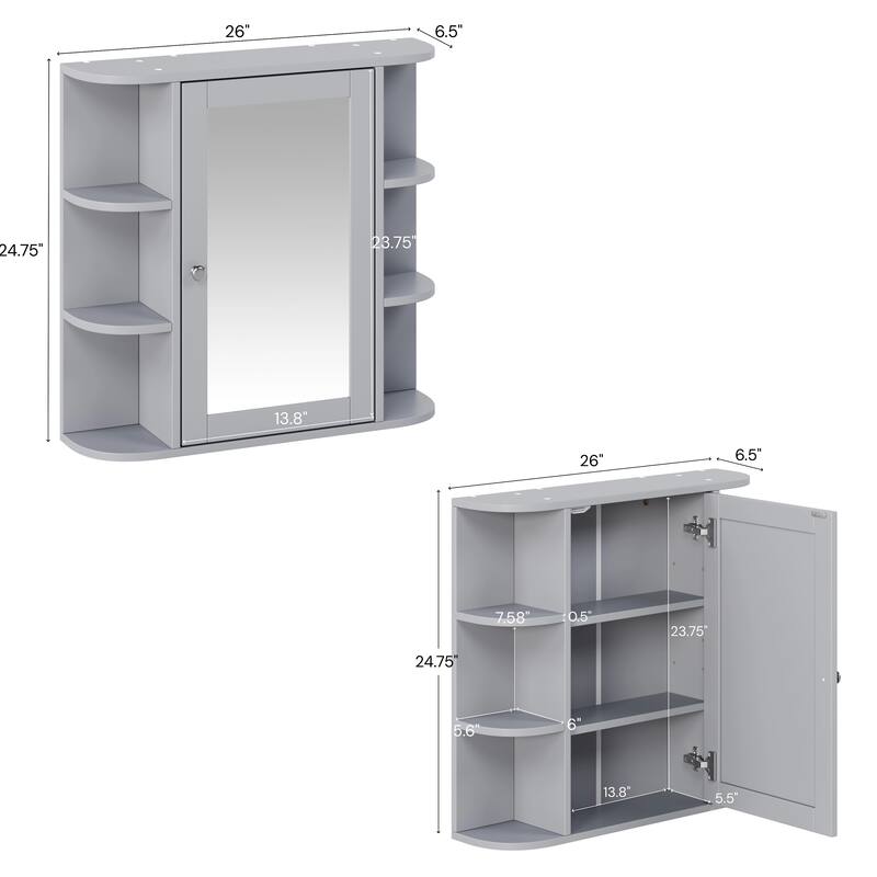 Christopher Knight Home - Modern Wall Mounted Medicine Cabinet with Mirror and Adjustable Shelves