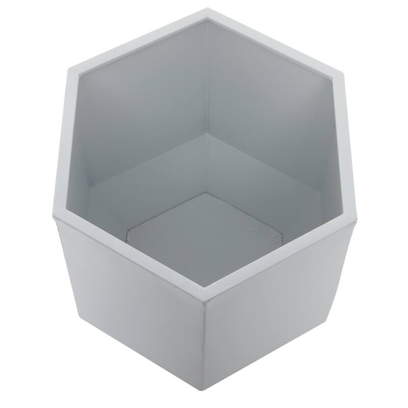 Metal Geometric Hexagon Indoor Outdoor Planter - Set of 3 White, Black, Gray - CosmoLiving by Cosmopolitan