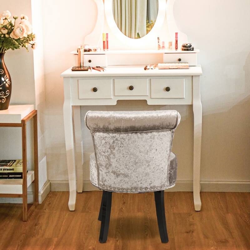 Velvet Tufted Vanity Stool Low Back Makeup Chair - 19" W x 27.5" H