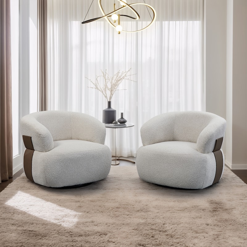 Kieon 33"W 360 Swivel Barrel Chair Modern Accent Chair Set of 2 - Two-Chairs - Cream