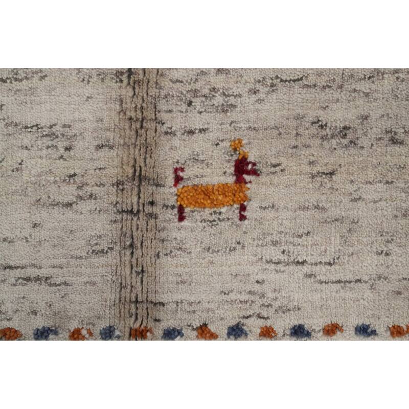 Hand Knotted Oriental 100% Wool Carpet Tribal Animal Pictorial Beige & Ivories Gabbeh Area Rug - 11' 10'' X 5' 1''