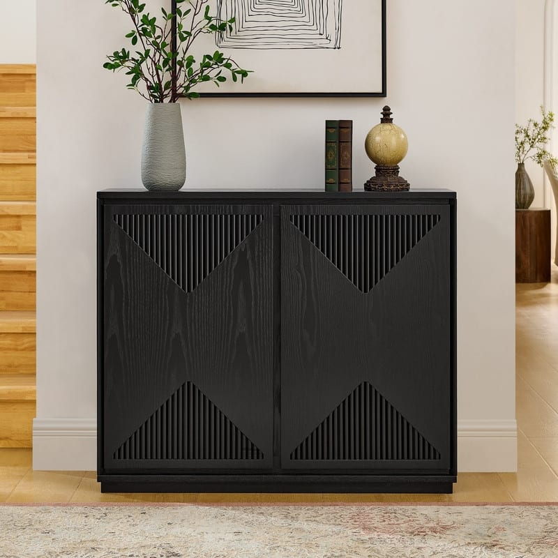 Mid Century Modern Narrow Buffet Cabinet with Storage, Side Cabinetfor Living Room or Entryway Organization - Black