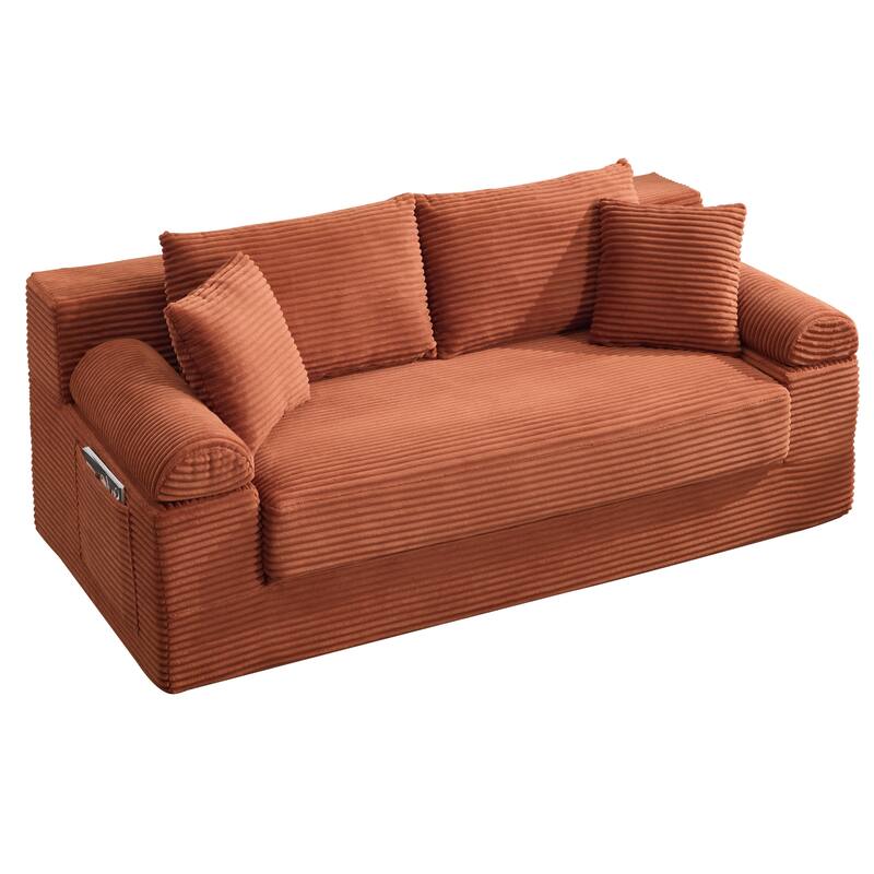 78" W Convertible Sleeper Sofa Bed Corduroy Loveseat with Pillows
