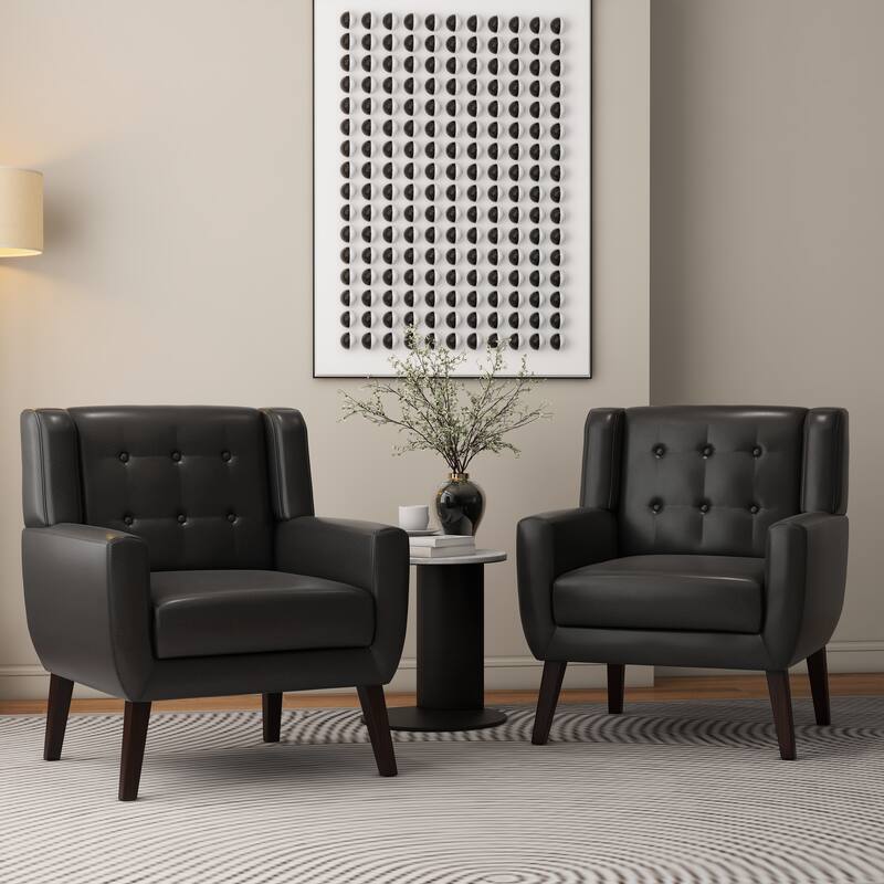 Modern Upholstered Faux Leather Tufted Armchair Linen Accent Chairs