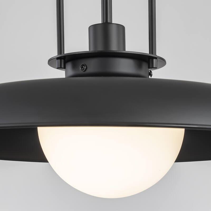 1-Light Modern Industrial Black Dome Pendant Island Light with Frosted Opal Glass Globe Shade