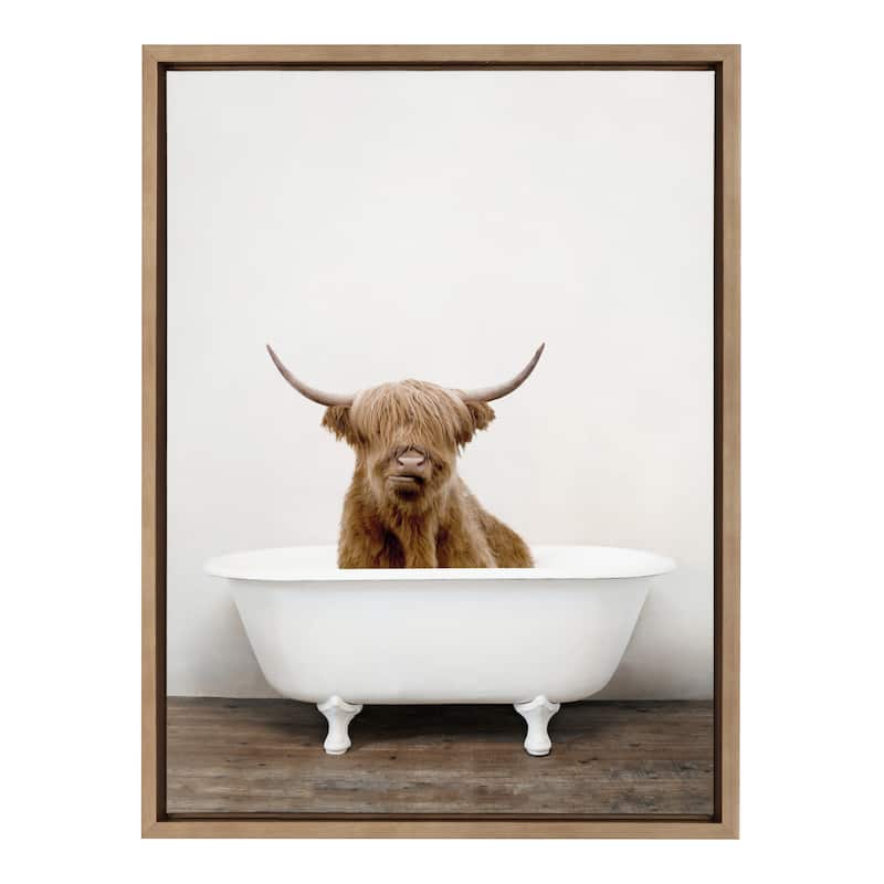 Kate and Laurel Sylvie Highland Cow Tub Framed Canvas by Amy Peterson