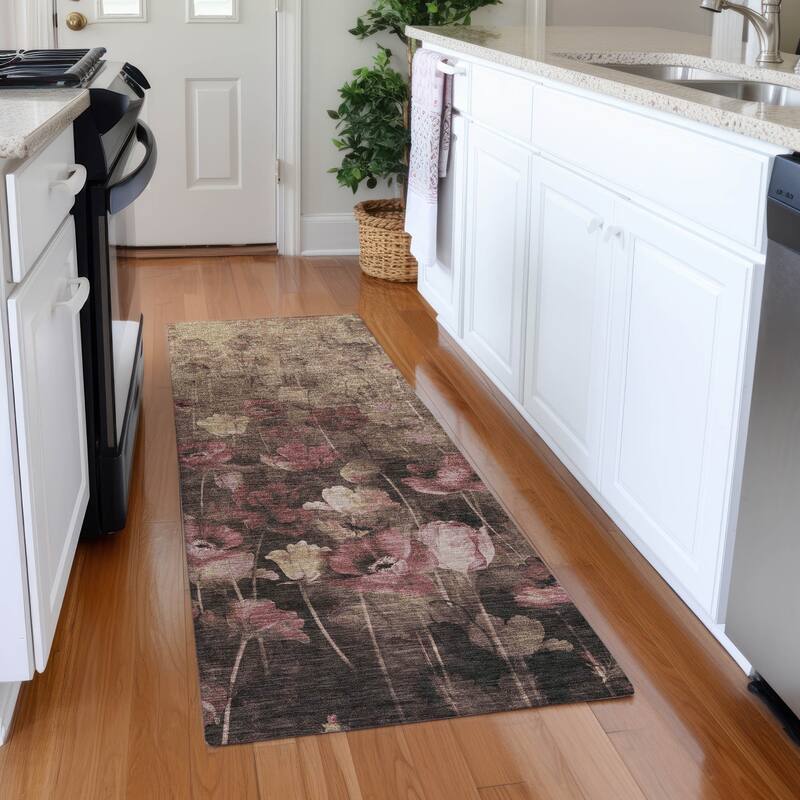 Premium Washable Super Soft Modern Floral Mayfield Rug - Taupe - 2'3" x 7'6"