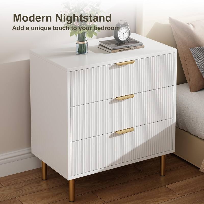 3 Drawer Dresser for Bedroom with Gold Handles, Modern Wooden Chest of Drawers