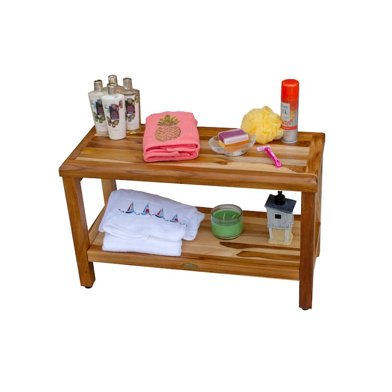 EcoDecors Eleganto EarthyTeak 30" Shower Bench with Shelf