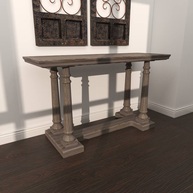 Light Brown Wooden Whitewashed Distressed Turned Console Table