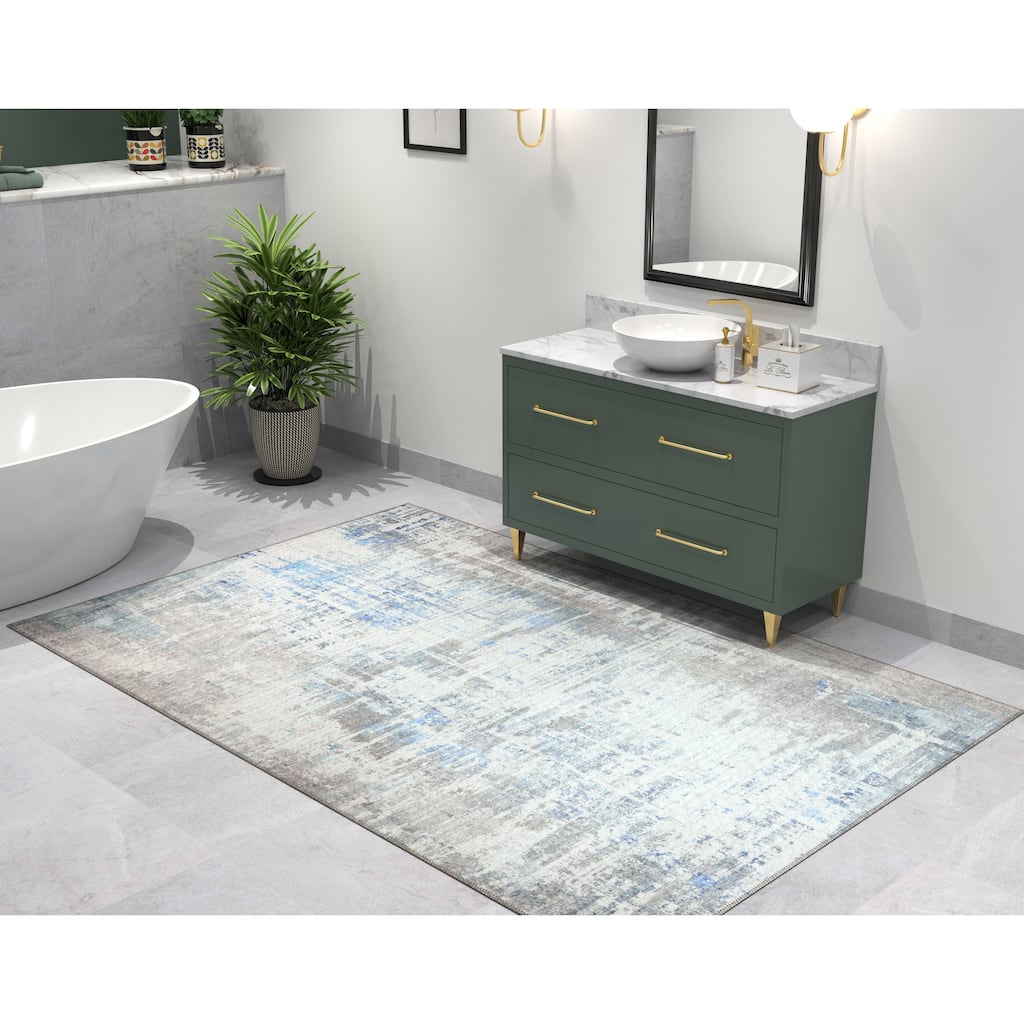 Domani Grove Machine Washable Modernly Distressed Area Rug