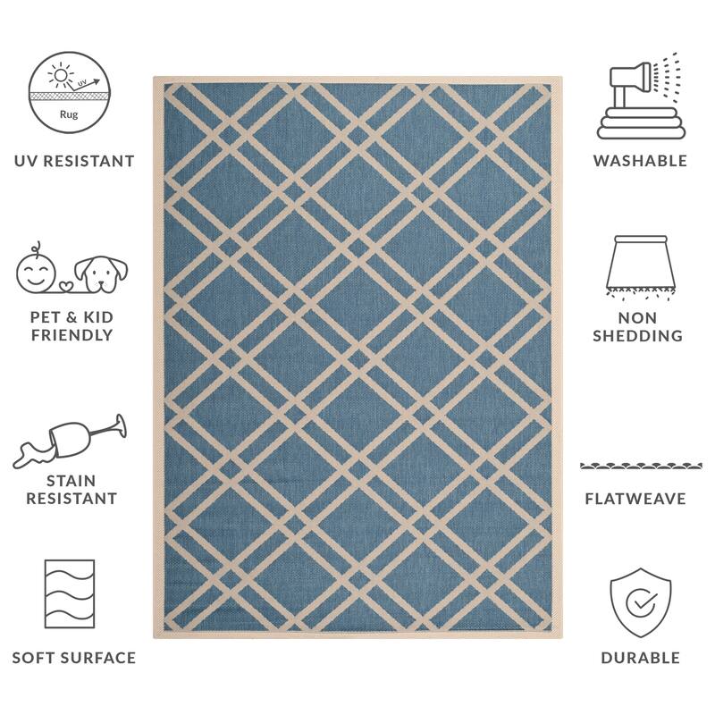 SAFAVIEH Courtyard Lisaveta Indoor /Outdoor Waterproof Patio Backyard Rug - 5'3" x 7'7" - Blue/Beige