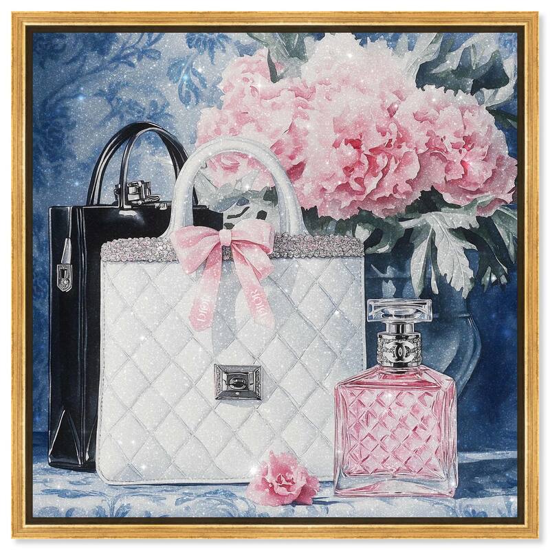 Pink Porcelain Purse and Perfume Canvas by Art Remedy - Gold - 40" x 40"
