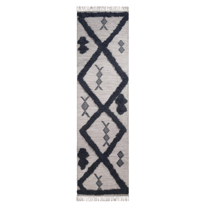 Superior Modern Farmhouse Trellis Handmade Wool Indoor Area Rug With Cotton Backing and Fringes
