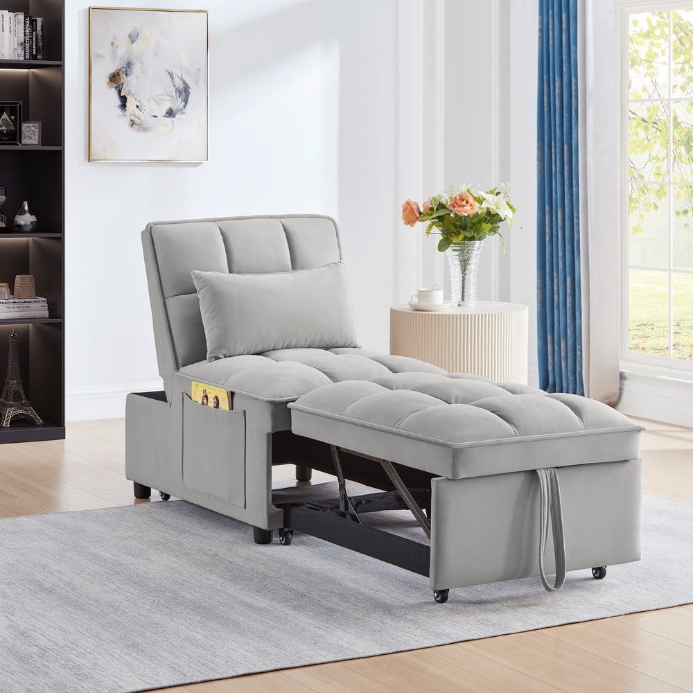 Gray Velvet Folding Sofa Bed with Adjustable Backrest