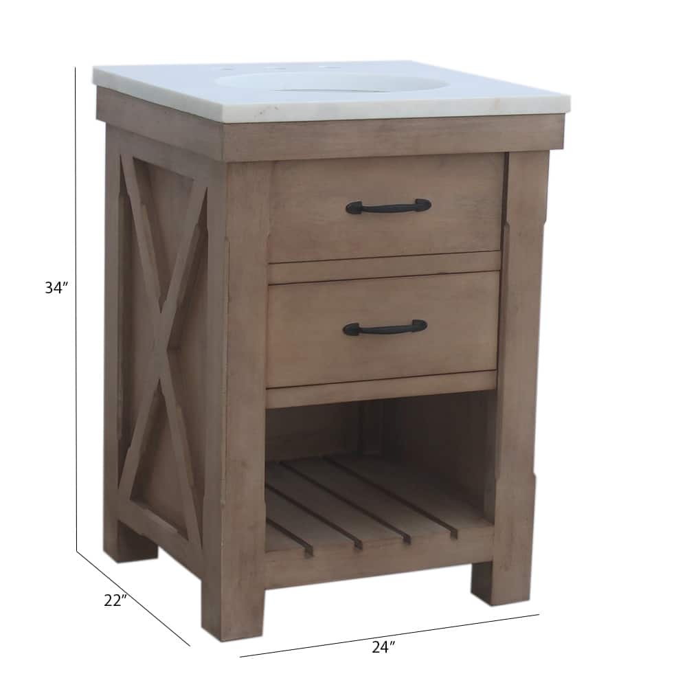 Deluxe natural finish vanity with 30 mm white marble top