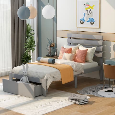 Nestfair Twin Size Platform Bed with Drawer