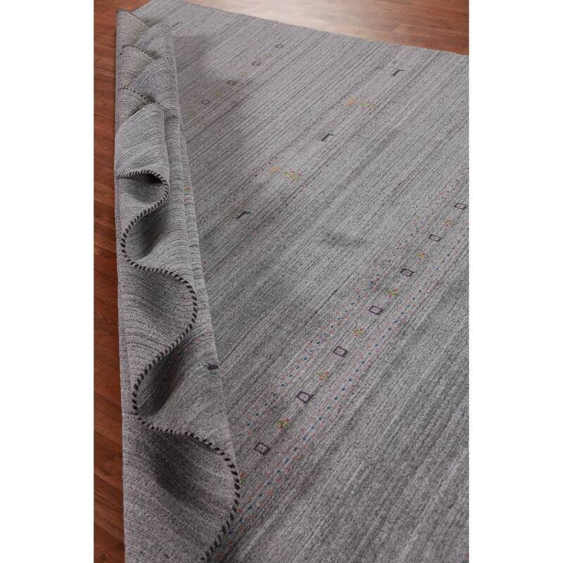 Hand Knotted Oriental 100% Wool Carpet Tribal Animal Pictorial Greys & Charcoal Gabbeh Area Rug - 9' 6'' X 7' 10''