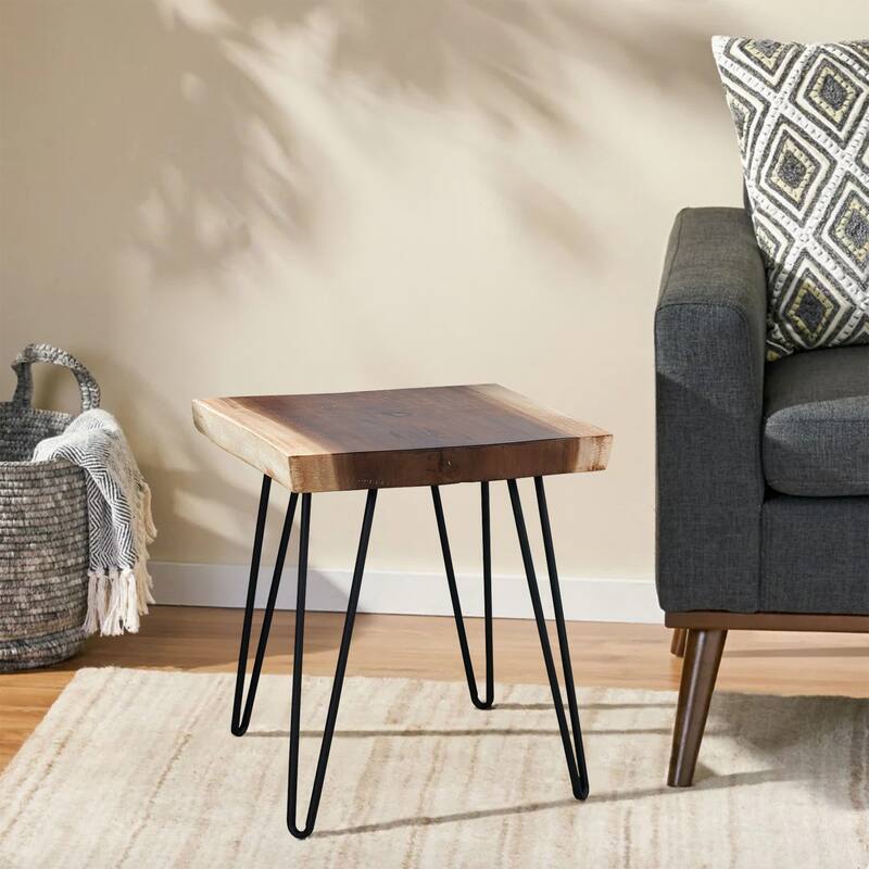 Greenage Teak End Table Solid Live Edge Side Table - Square