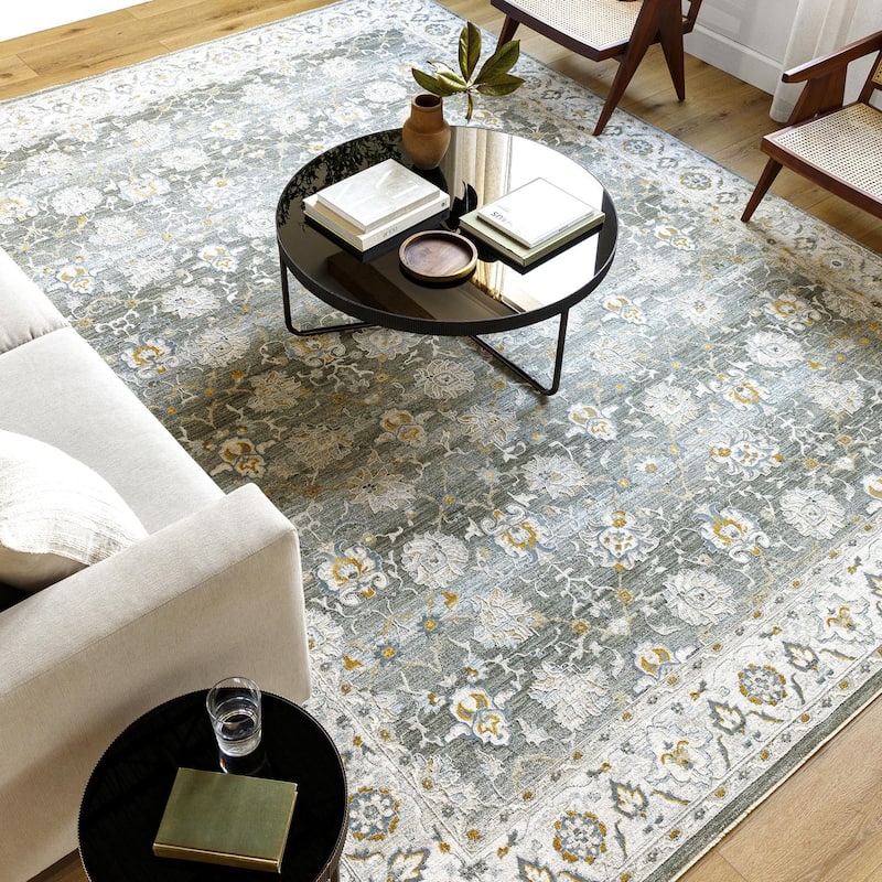Livabliss Dresden Transitional Area Rug - 12' x 15' - Charcoal/Blue - Rectangle