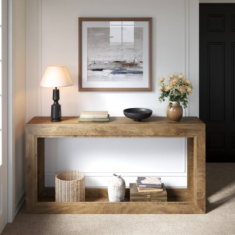 Industrial 2-Tier Console Table Behind Sofa Couch for Entryway Living Room