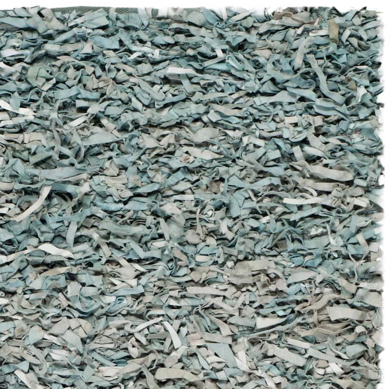 SAFAVIEH Handmade Leather Shag Carlijn Modern Leather Rug - 4' x 6' - Light Blue - Rectangle
