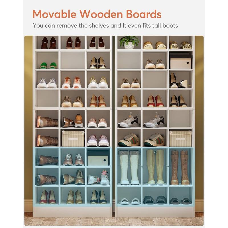 25" 10-Tier White Wooden Shoe Storage Cabinet, Modern 30-Cubby