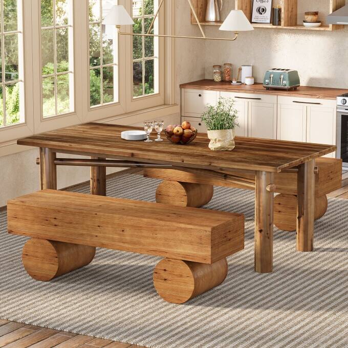 Farmhouse Solid Wood Entryway Bench, 59" End of Bed Bench for Bedroom - 15.7" D x 59" W x 18.8" H