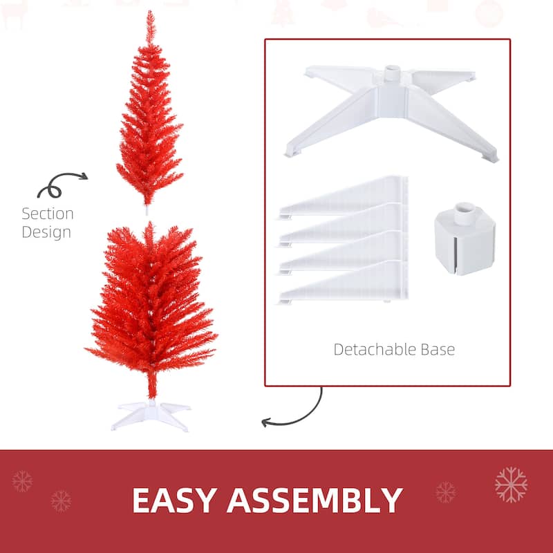 HOMCOM 5' Artificial Pencil Christmas Tree, Slim Xmas Tree with 294 Realistic Branch Tips and Plastic Stand, Blue - 4.91 ft