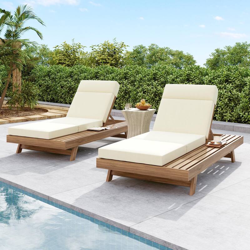 Christopher Knight Home - Bellara Modern Outdoor Acacia Wood Adjustable Chaise Lounge with Water-Resistant Headrest Cushion