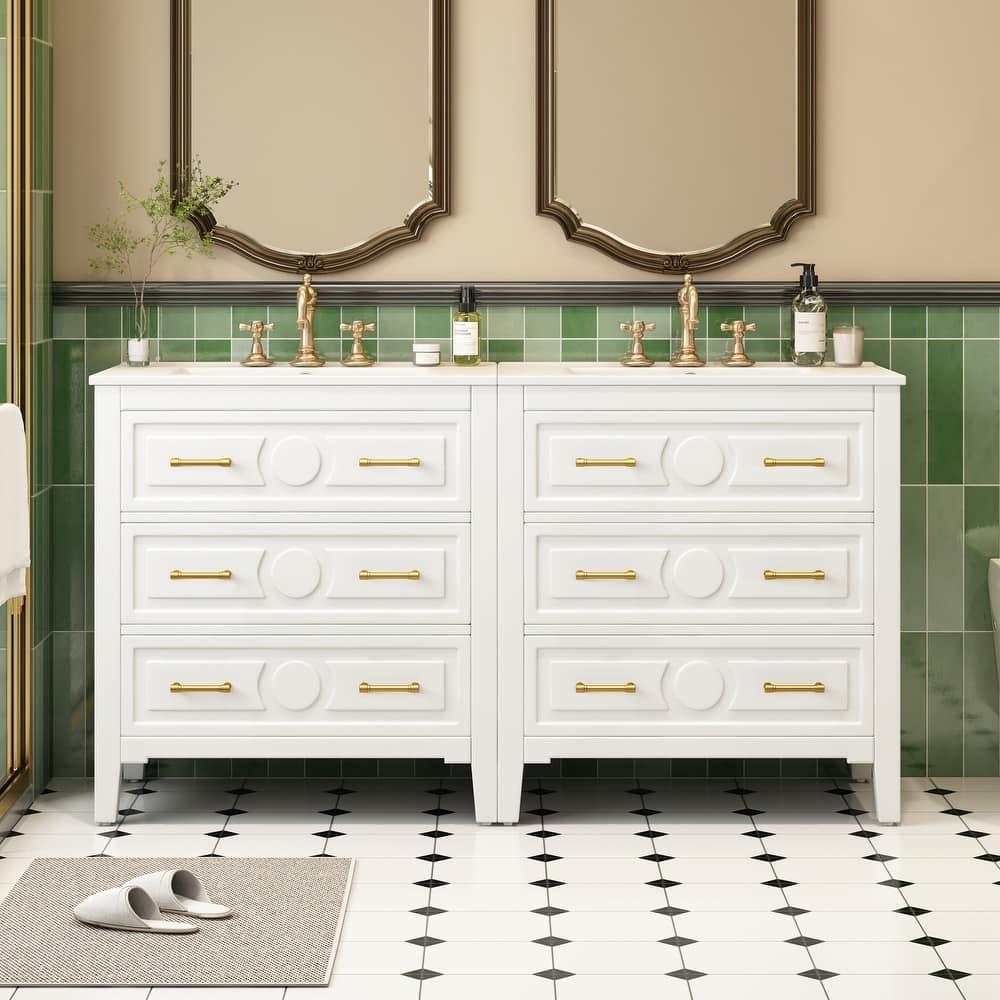 Roomfitters 30 Inch Bathroom Vanity with Ceramic Sink Combo, Freestanding Storage Cabinet with 3 Drawers