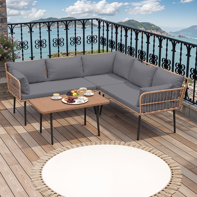 Moasis Outdoor Patio All-Weather Wicker Loveseat/Bistro Set/Sectional Sofa with Cushions and Lumbar Pillows