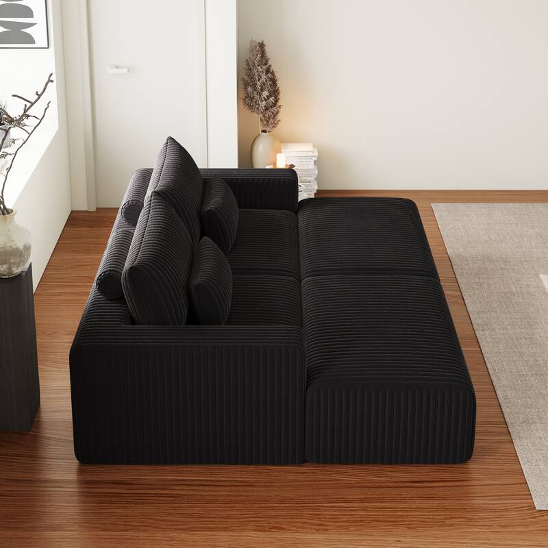 102" Corduroy Cloud Sofa Oversized Modular Sleeper Sofa for Livingroom Plush Sectional Loveseat with 2 Removable Footstool